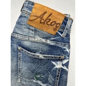 Akoo Denim Jeans Mens 30 Blue Paint Splatter Star Graphic Distressed Slim Fit